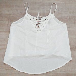 NWT Aqua Ivory Blouse Tank Top Lace Up Tie Adjustable Straps Size Medium